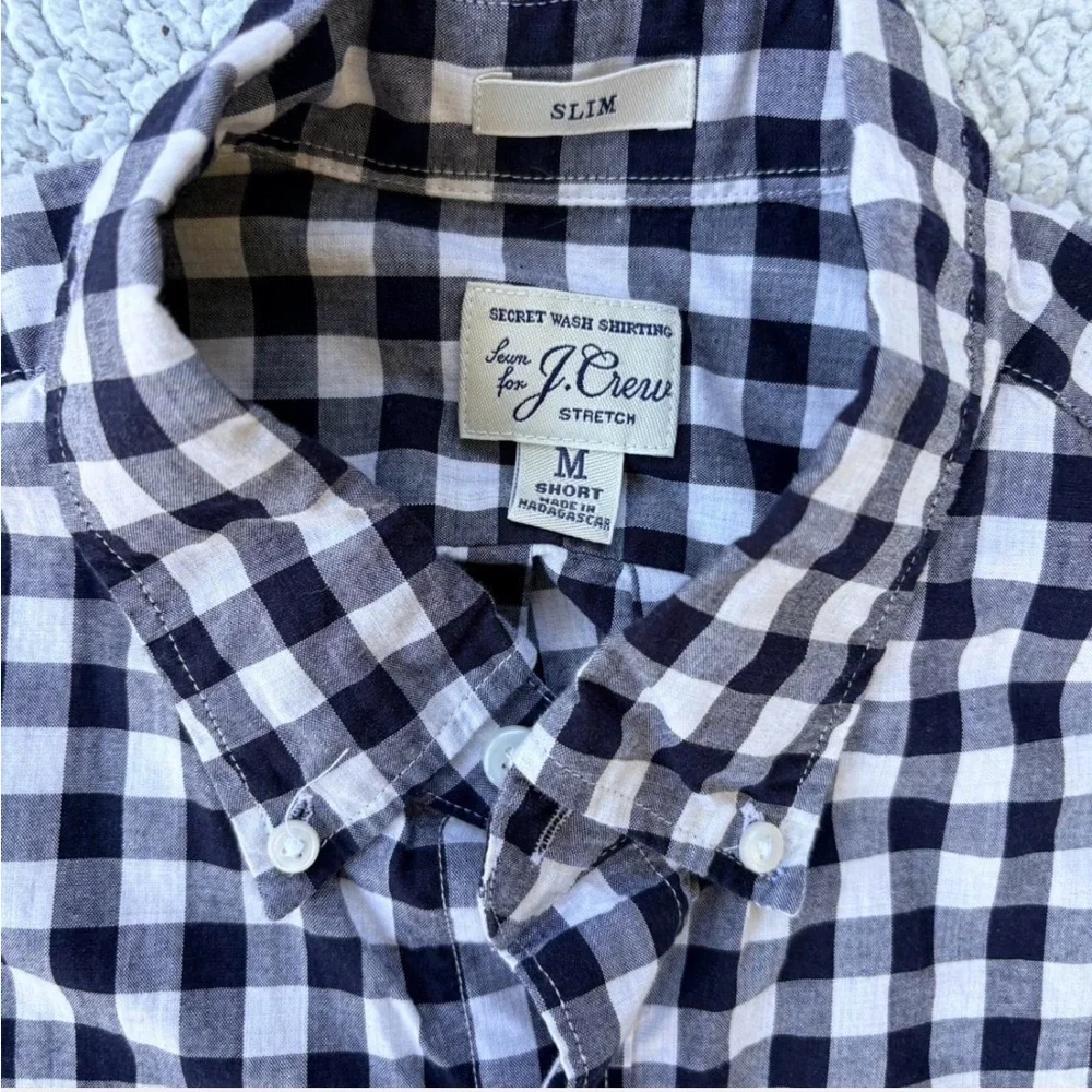 J. Crew Men Navy Blue and White Plaid Shirt Size Medium